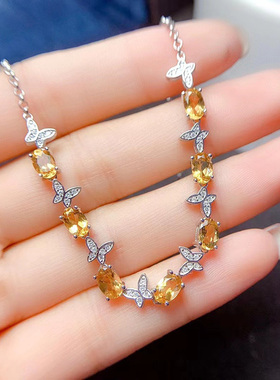 纯银镶嵌天然黄水晶手链