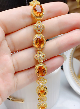 纯银镶嵌天然黄水晶手链