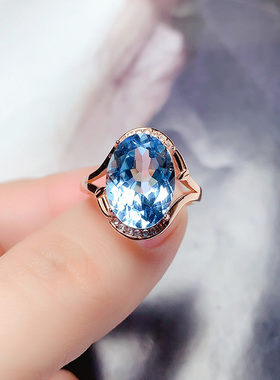 925纯银镶嵌天然托帕石戒指女款