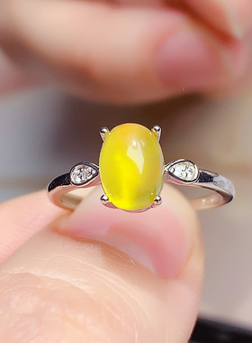 纯银镶天然黄葡萄石戒指开口戒可调节黄色宝石女精致百搭时尚轻奢