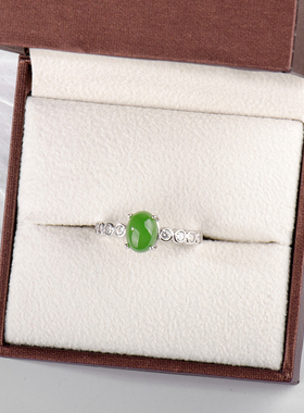 纯银新疆碧玉翡翠菠菜绿百搭戒指