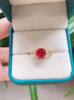 纯银镶嵌鸽血红开口戒指