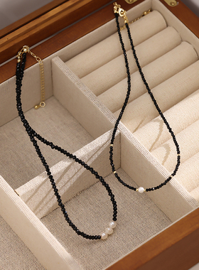 黑尖晶石巴洛克珍珠项链女