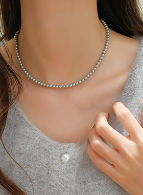 真多麻灰色珍珠项链女轻奢高级感