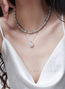 天然石双层叠戴项链女轻奢高级感