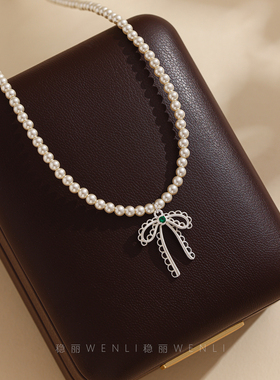 法式浪漫3mm小米珠蝴蝶结项链女