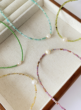 彩色串珠项链女珍珠颈链