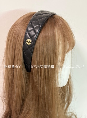 粉粉鱼ACC@高级5号菱格光泽皮质格纹发箍手缝发夹夹陈太同款K2