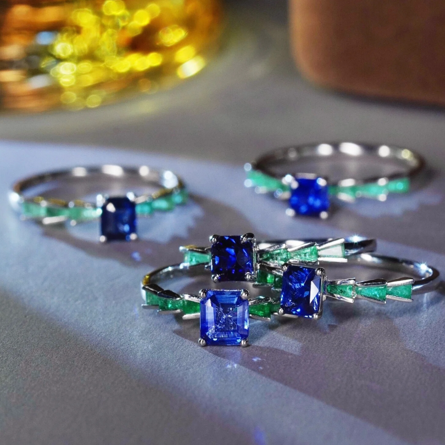 Natural sapphire emerald ring for women
