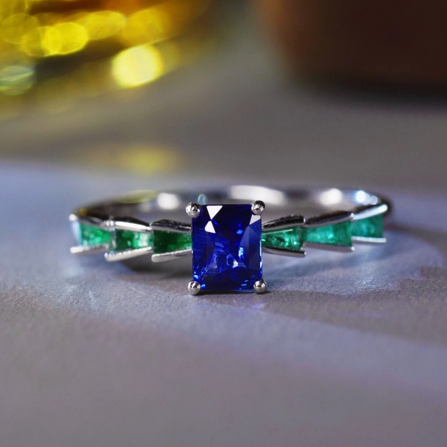 Natural sapphire emerald ring for women