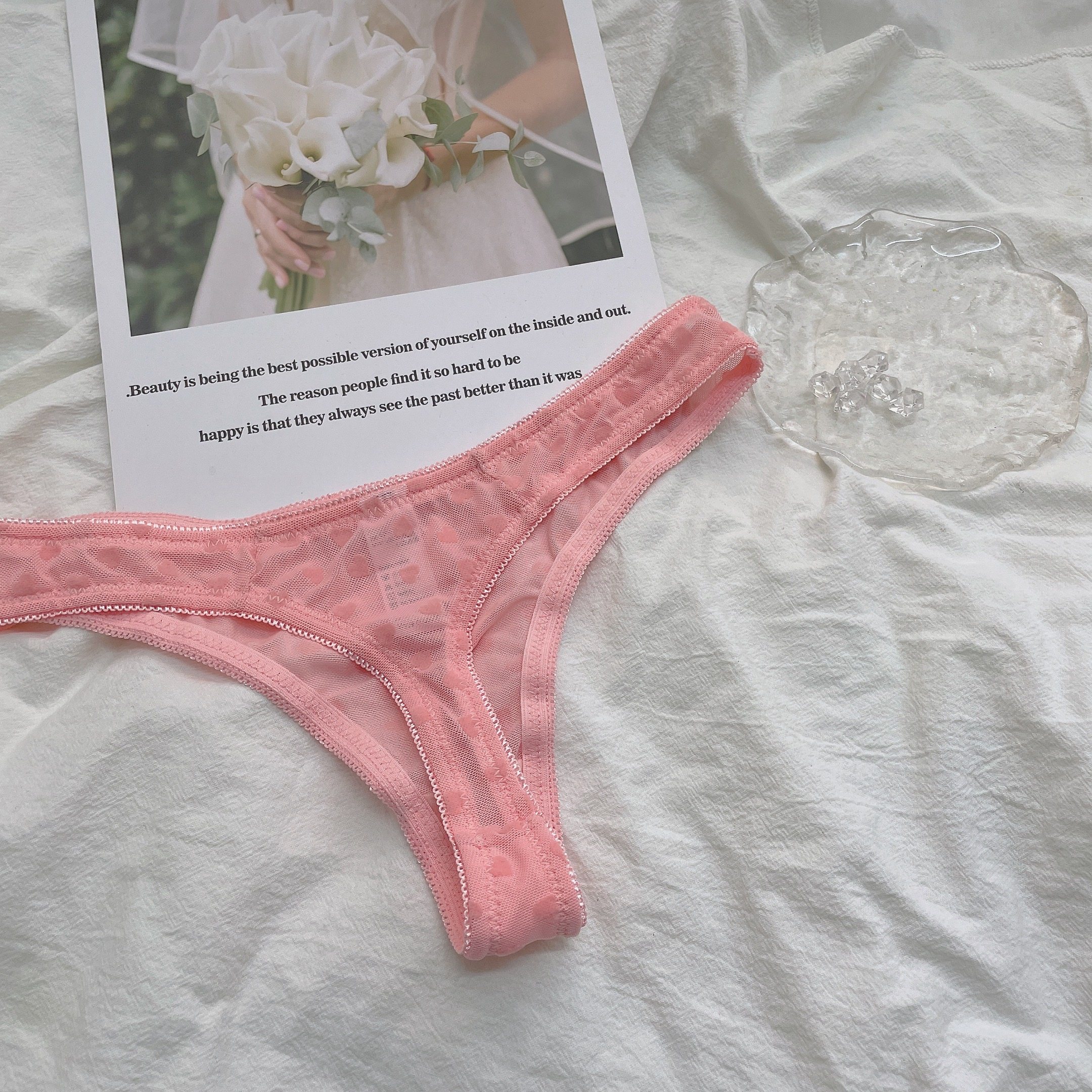 欧美丁字裤女性感低腰粉红爱心网纱性感T裤舒适丰臀薄款透视内裤,淘宝优惠券,粉丝福利购,淘宝优惠卷