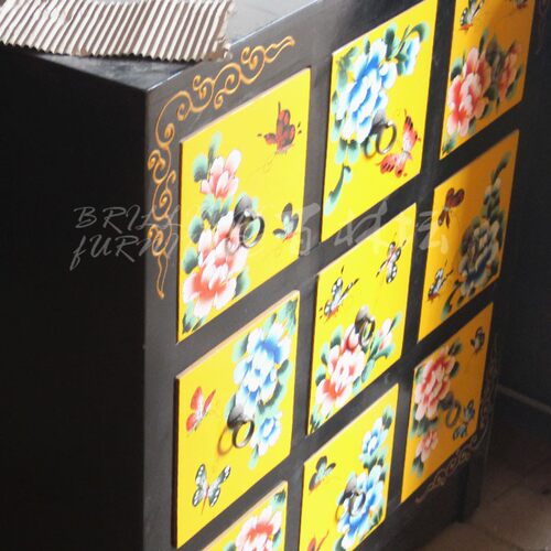 新中式手彩绘九斗抽屉柜子实木储物柜 CD柜收纳柜落地柜定制家具 - 图2
