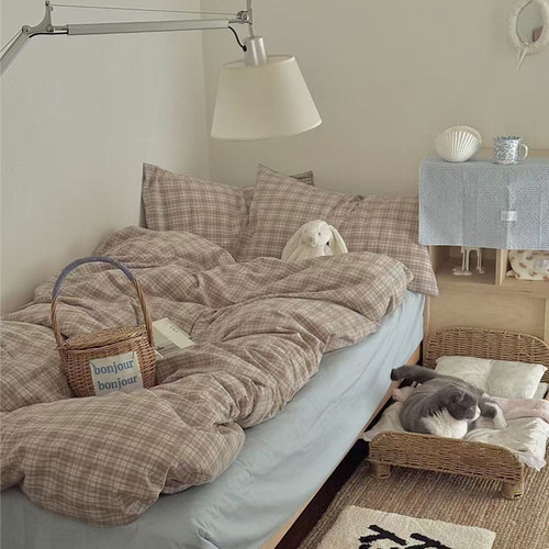 月光集【维希】ins风韩系中古全棉水洗棉四件套色织条纹格子床品 - 图2