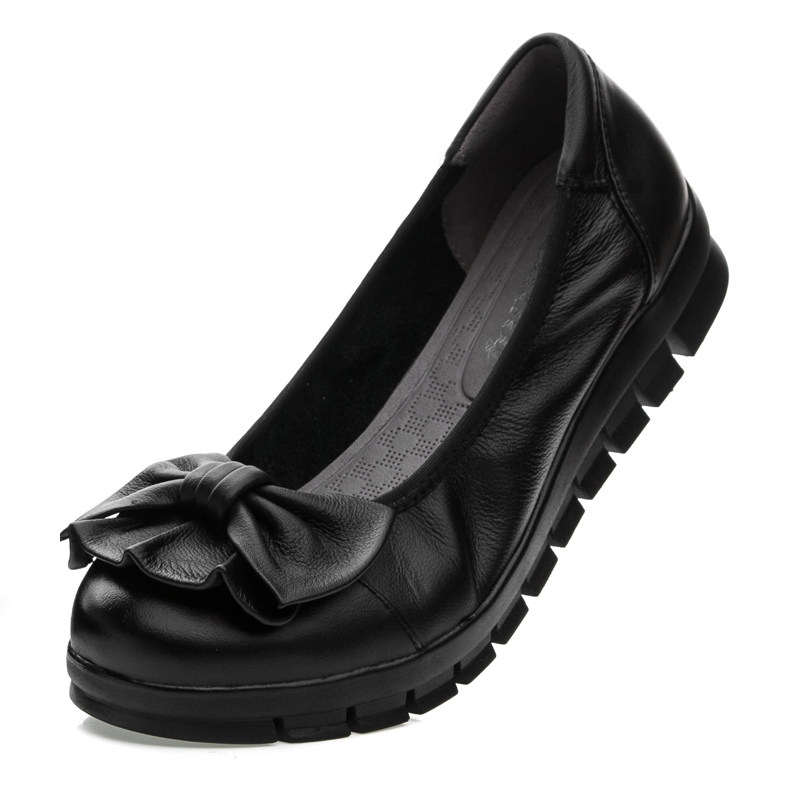 工作鞋中年女士平底皮鞋防滑女黑色舒适坡跟单鞋真皮软底职业工装,淘宝优惠券,粉丝福利购,淘宝优惠卷