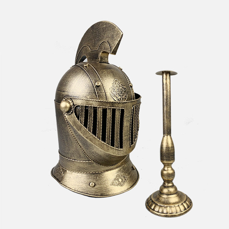 欧洲中世纪古罗马武士头盔装饰复古铁艺盔甲人模型个性桌面摆件