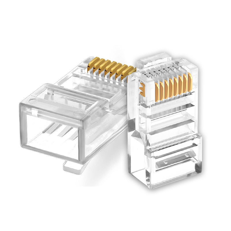越飞传 超五类8芯网线水晶头镀金rj45连接头纯铜电脑网络接头一盒