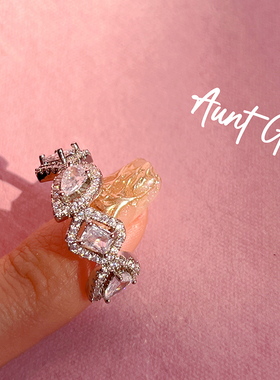 G阿姨小众设计仿排钻轻奢高级感戒指开口可调节满钻指环气质食指