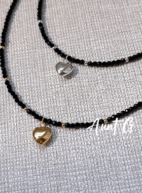 G阿姨黑水晶爱心锁骨链choker短款项链小众设计感佩饰个性时尚潮