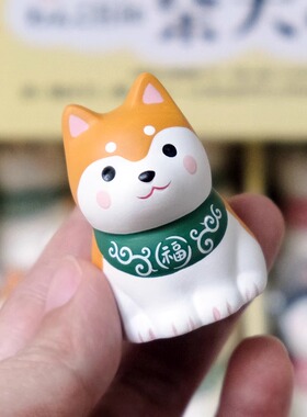 药师窑陶制柴犬豆柴福签摆件