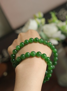 天然和田玉碧玉10mm圆珠锁骨链