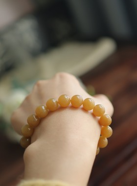 天然和田玉糖玉圆珠单圈手饰