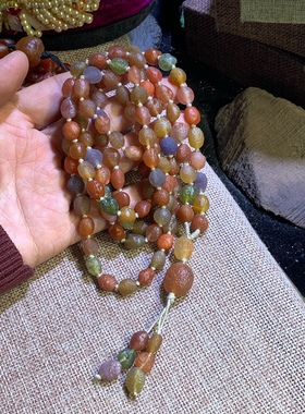 精品血脉玛瑙108颗 阿拉善玛瑙 彩色筋脉玛瑙