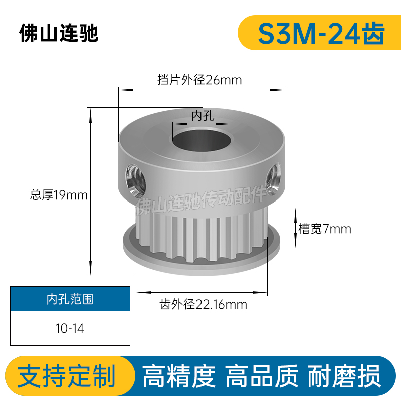 S3M24齿同步轮齿宽7内孔同步5-8 10-14同步带轮HTPA24S3M060-BF-K - 图0