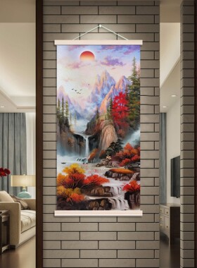山风水景木卷轴挂墙装饰挂画