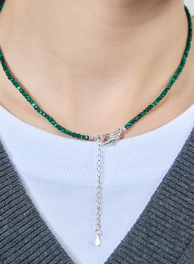 孔雀石女项链925银延长链毛衣链