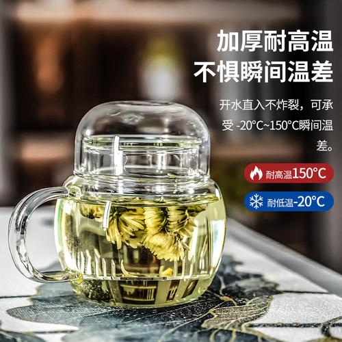 迷你玻璃墩墩壶茶水分离茶杯男女士个人专用小暖壶家用透明泡茶壶 - 图0