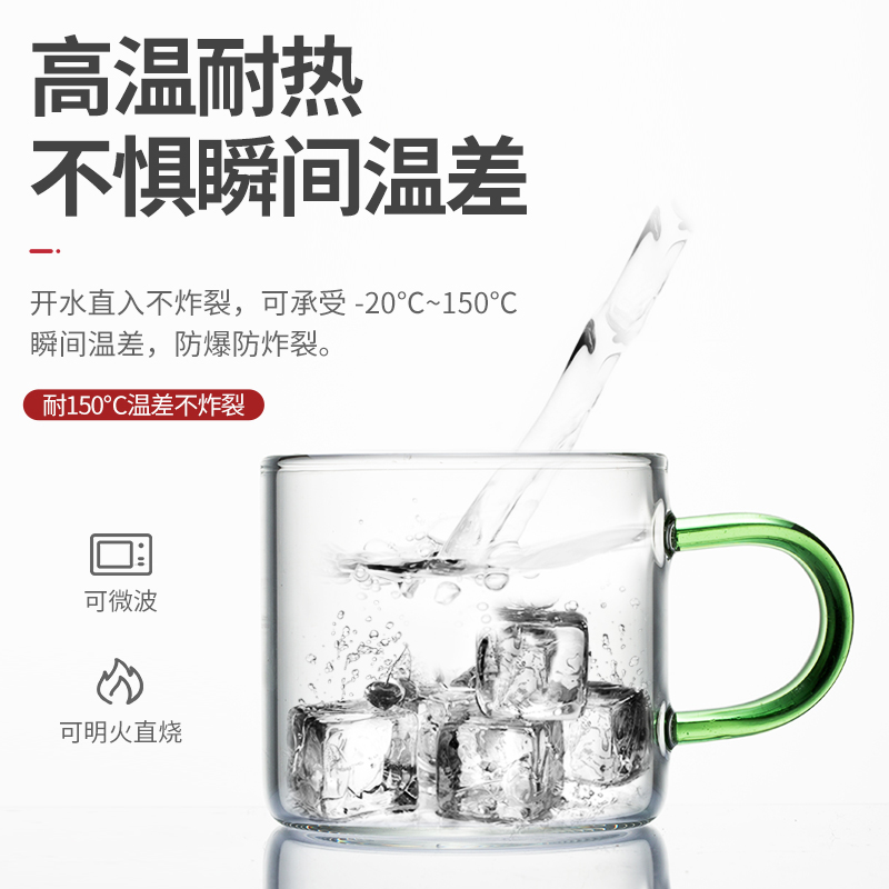 耐热玻璃小茶杯家用功夫茶具透明茶水杯架套装主人杯带把品茗杯子 - 图1