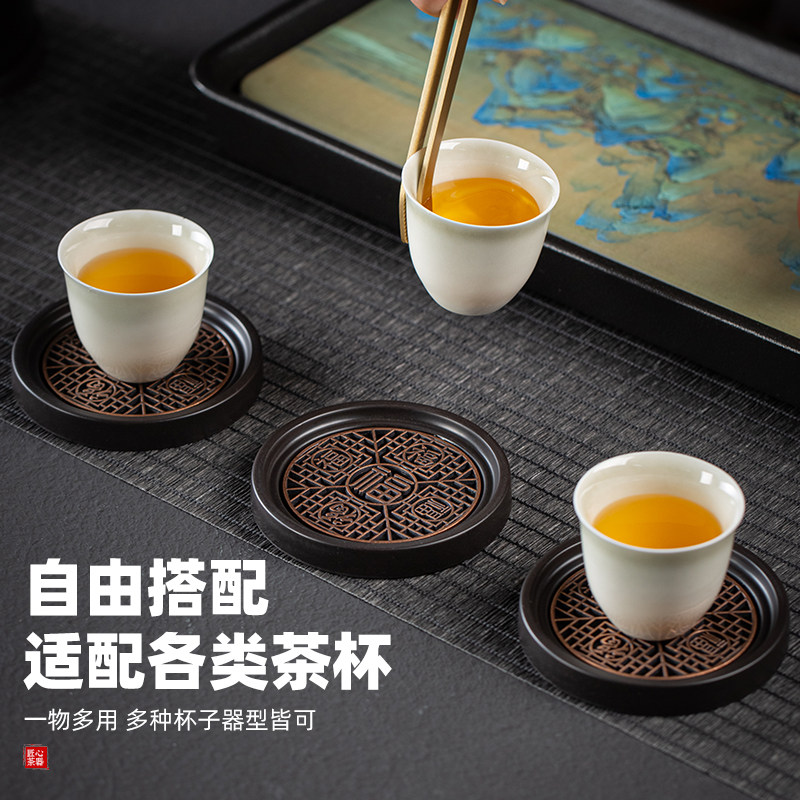 圆形杯垫套装茶道隔热垫杯托办公室功夫茶具配件家用防滑防烫茶托 - 图2