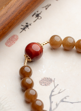 和田玉且末糖7mm+南红单圈手串弹力绳精致小众女士百搭手饰