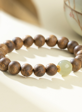 莺歌绿奇楠沉香10mm和田玉单圈手串