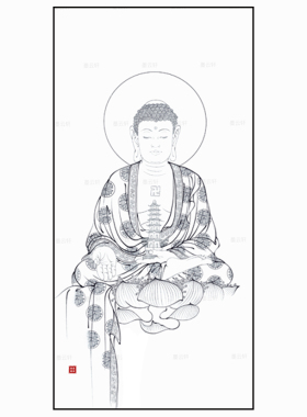 墨云工笔佛像底稿《金身药师佛》工笔画白描底稿线描稿白纸打印