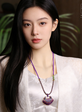 紫宋锦如意锁吊坠项链绳汉服旗袍