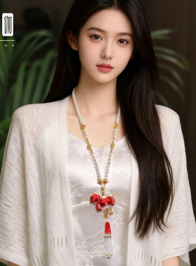 非遗宋锦红色项链耳坠发夹送礼物