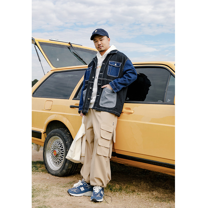 韦恩泽维尔加肥加大宽松大码潮翻领多口袋工装牛仔夹克外套男7610,淘宝优惠券,粉丝福利购,淘宝优惠卷