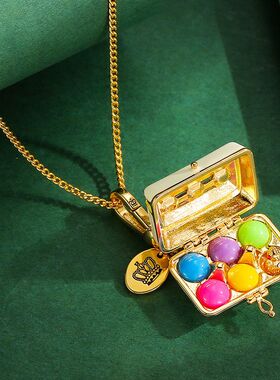 秋冬珐琅彩釉可打开字母印花彩蛋金色小鸡吊坠个性时尚鸡蛋箱项链