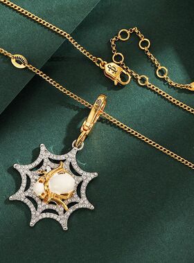 新立体手工镶钻珐琅彩釉蜘蛛网吊坠设计神秘奇幻昆虫动物元素项链