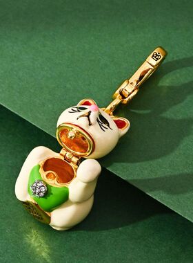 新款外贸跨境饰品珐琅釉立体可打开招财猫吊坠萌宠猫咪包挂锁骨链