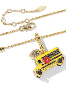 新款珐琅彩釉黄色小汽车吊坠校车巴士钥匙扣包挂男女饰品礼物项链