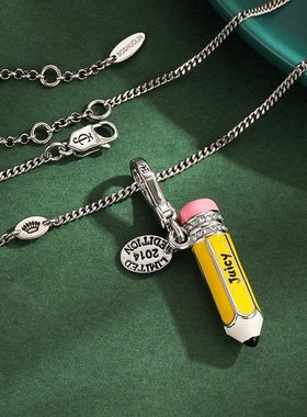立体精致男女配饰镶钻珐琅彩釉黄色铅笔吊坠设计感包挂钥匙扣项链