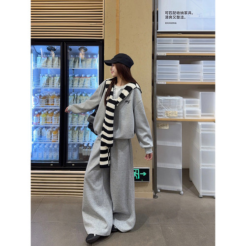 【高品质+毛织披肩】慵懒风卫衣运动套装女宽松长裤休闲两件套时 - 图2