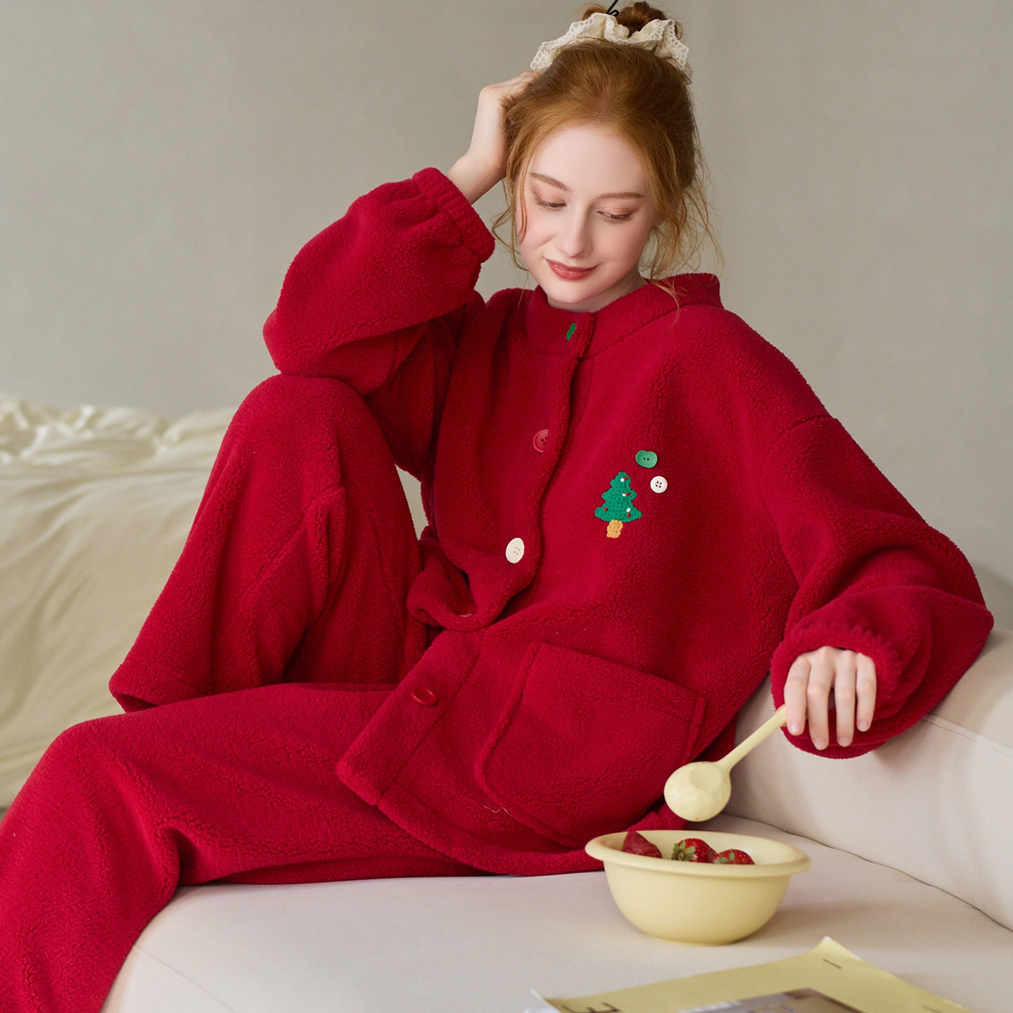 芬腾女士睡衣秋冬季珊瑚绒套装女款本命年红色加绒加厚保暖家居服,淘宝优惠券,粉丝福利购,淘宝优惠卷