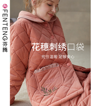 Fentem Pajamas Woman Triple thickened clip cotton autumn winter coral suede Home Lady Gushed Cotton Padded Jacket Warm Suit