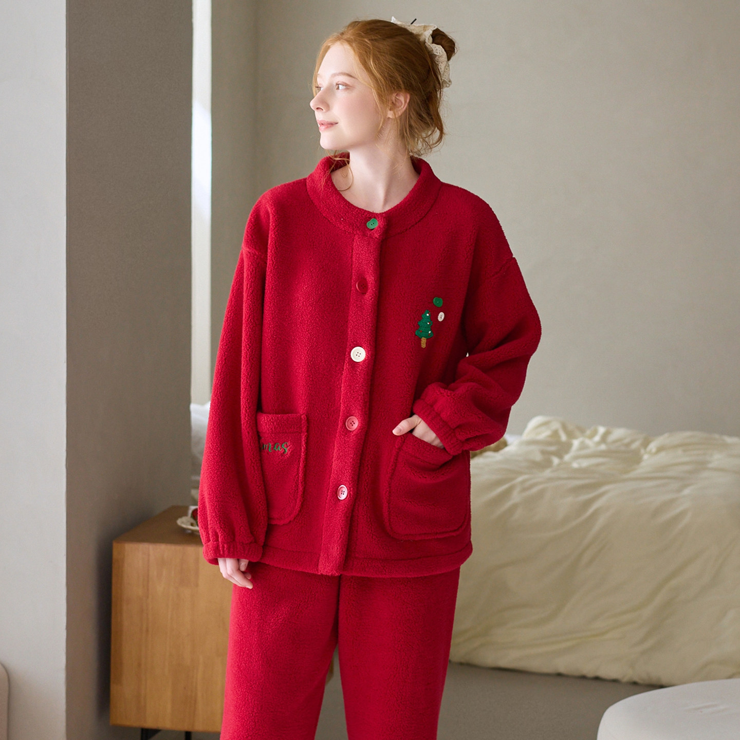 芬腾女士睡衣秋冬季珊瑚绒套装女款本命年红色加绒加厚保暖家居服,淘宝优惠券,粉丝福利购,淘宝优惠卷