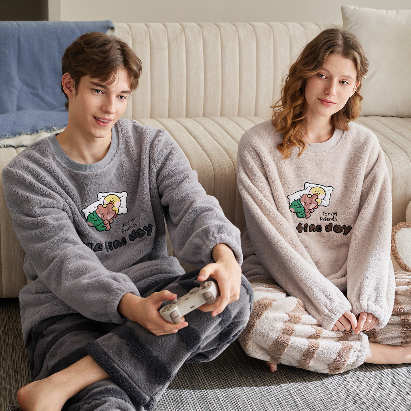 芬腾情侣睡衣秋冬季珊瑚绒布朗熊套装男女款加绒加厚加大码家居服,淘宝优惠券,粉丝福利购,淘宝优惠卷