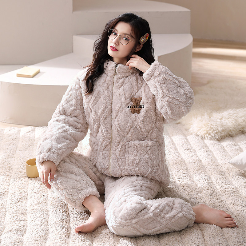 芬腾情侣睡衣冬季珊瑚绒夹棉袄三层加厚套装保暖抗静电男女家居服,淘宝优惠券,粉丝福利购,淘宝优惠卷