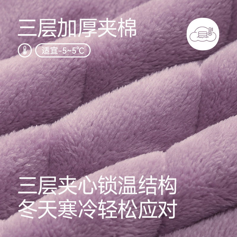 芬腾冬季情侣睡衣女珊瑚绒夹棉三层加厚加绒保暖男士法兰绒家居服 - 图0